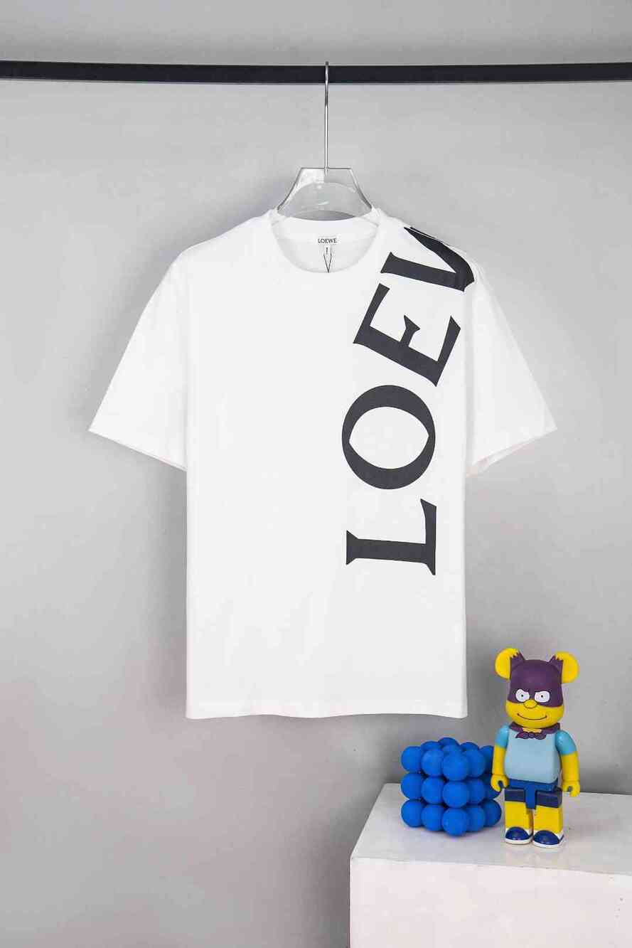 Loewe White Short Sleeve T Shirt Large Vertical Side Logo Crew Neck Unisex Tee